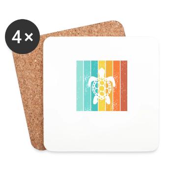 Tortue Rétro Animal Reptile de mer Idée cadeau - Dessous de verre (lot de 4) - blanc - Devant