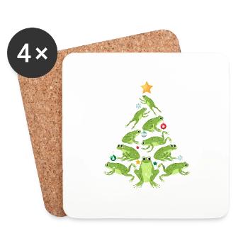 Frogs Christmas Tree Funny Animal Love Frog - Coasters (set of 4) - white - Front