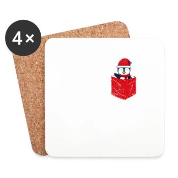 Bag Penguin Santa Cute Animal Christmas - Coasters (set of 4) - white - Front