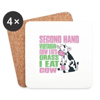 Second Hand Vegetarian, Cow Eats Grass, I Eat Cow - Untersetzer (4er-Set) - Weiß - Vorne