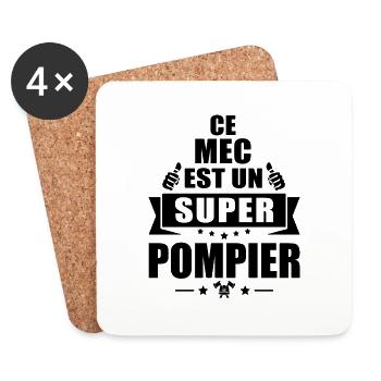 ce mec est un super pompier / humour pompier - Dessous de verre (lot de 4) - blanc - Devant