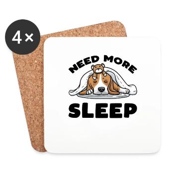 Beagle dog Sleeping with cuddly toy - Coasters (set of 4) - white - Front