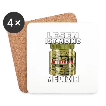 BUCH LESEN IST MEINE MEDIZIN - Untersetzer (4er-Set) - Weiß - Vorne