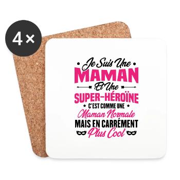 Je suis une maman et une super héroïne - Dessous de verre (lot de 4) - blanc - Devant