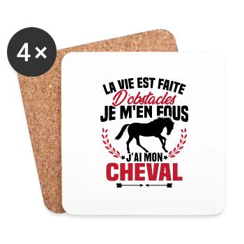 Je m'en fous j'ai mon cheval, Cadeau équitation - Dessous de verre (lot de 4) - blanc - Devant
