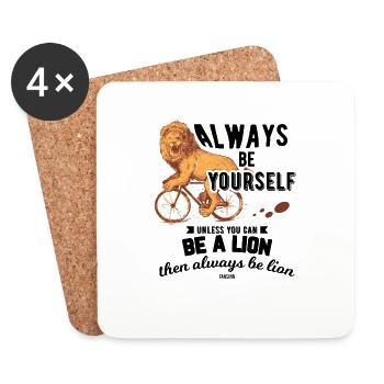Lion on the bike - Coasters (set of 4) - white - Front