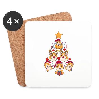 Arbre Cochon d’Inde Amoureux des animaux de Noël - Dessous de verre (lot de 4) - blanc - Devant