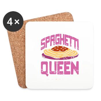 Retro Vintage Spaghetti QUEEN Awesome T-Shirt - Coasters (set of 4) - white - Front