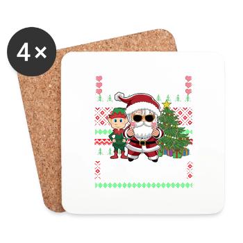 Santa and Elf K-Pop Christmas Ugly Sweater - Coasters (set of 4) - white - Front