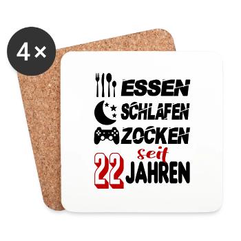 Geburtstag 22 Zocken Spielen Gaming Schlafen - Untersetzer (4er-Set) - Weiß - Vorne