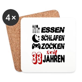 Geburtstag 33 Zocken Spielen Gaming Schlafen - Untersetzer (4er-Set) - Weiß - Vorne
