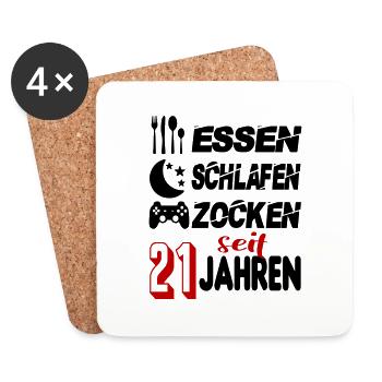 Geburtstag 21 Zocken Spielen Gaming Schlafen - Untersetzer (4er-Set) - Weiß - Vorne