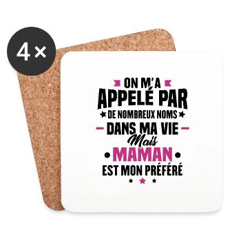 Nom maman mon préféré, Humour cadeau pour maman - Dessous de verre (lot de 4) - blanc - Devant