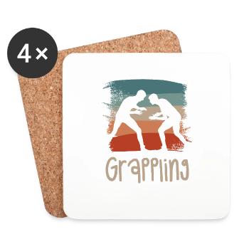 Retro Vintage Classic Grappling Grappler - Coasters (set of 4) - white - Front