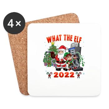 Elfe et Père Noël What The Elf 2022 - Drôle de Noël - Dessous de verre (lot de 4) - blanc - Devant