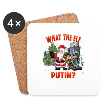 Drôle de Père Noël et Elf Pompe à essence Humour de Noël - Dessous de verre (lot de 4) - blanc - Devant