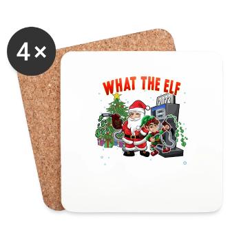 Santa et Elf Humor Design pour Noël 2022 - Dessous de verre (lot de 4) - blanc - Devant