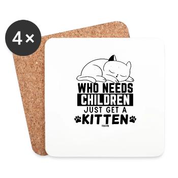 Cat kids dicton drôle - Dessous de verre (lot de 4) - blanc - Devant