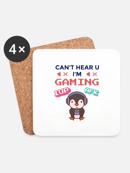 Gaming Pinguin - Untersetzer (4er-Set) - Weiß