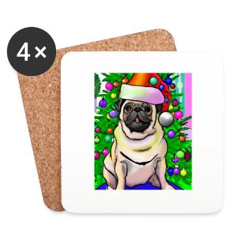 Mops Mit Weihnachtsmütze Weihnachten Hundebesitzer - Untersetzer (4er-Set) - Weiß - Vorne