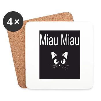 Katze schwarz Miau Miau - Untersetzer (4er-Set) - Weiß - Vorne