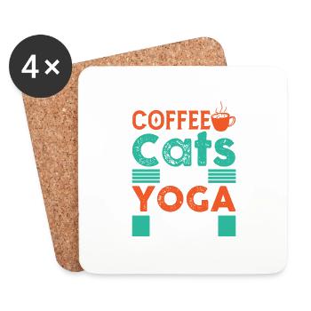 Lustige Kaffeekatzen und Yogamatten - Liebhaberkatzen - Untersetzer (4er-Set) - Weiß - Vorne
