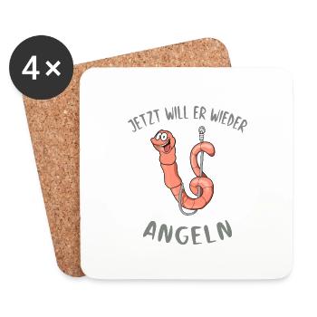 Jetzt will er wieder Angeln. Angler - Untersetzer (4er-Set) - Weiß - Vorne
