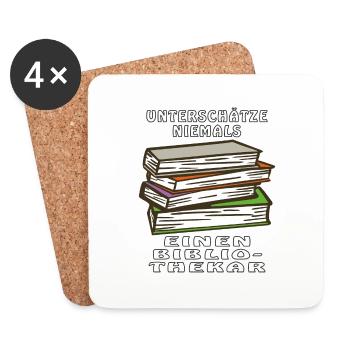 BÜCHER UNTERSCHÄTZE NIEMALS EINEN BIBLIOTHEKAR - Untersetzer (4er-Set) - Weiß - Vorne