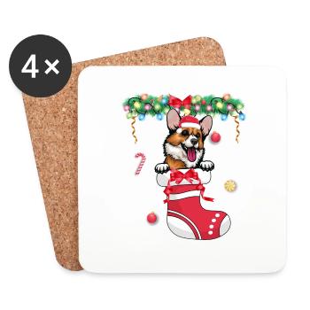 Noël - Mignon Cardigan Welsh Corgi Dog à Noël - Dessous de verre (lot de 4) - blanc - Devant