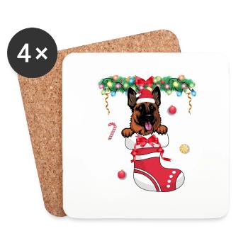 Funny Xmas - Cute German Shepherd Dog in Christmas - Coasters (set of 4) - white - Front