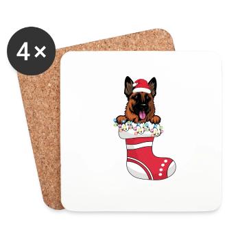 Drôle de Noël - Mignon chien de berger allemand à Noël - Dessous de verre (lot de 4) - blanc - Devant