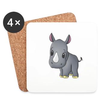 Rhinocéros de dessin animé Kawaii - Dessous de verre (lot de 4) - blanc - Devant