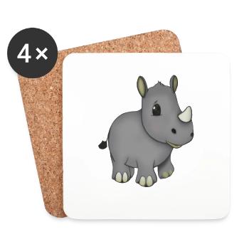 Rhinocéros de dessin animé Kawaii - Dessous de verre (lot de 4) - blanc - Devant
