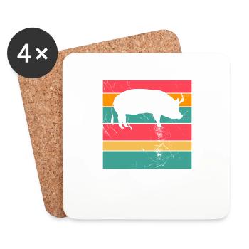 Pig Animal Retro Pet Farm Gift idea - Coasters (set of 4) - white - Front