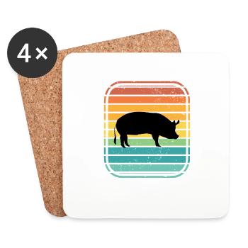 Pig Animal Retro Pet Farm Gift idea - Coasters (set of 4) - white - Front