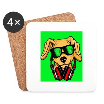 Chien avec écouteurs et fond vert - Dessous de verre (lot de 4) - blanc - Devant