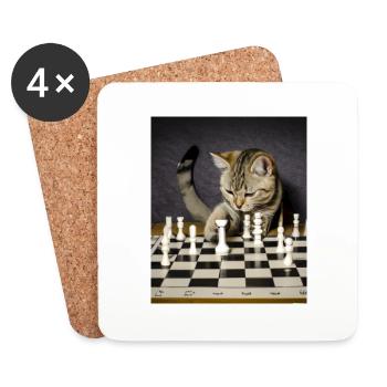 Cat plays chess - Coasters (set of 4) - white - Front