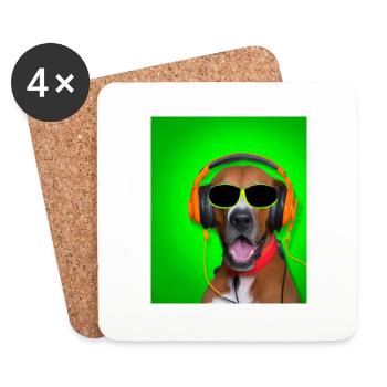 Chien avec écouteurs et fond vert - Dessous de verre (lot de 4) - blanc - Devant