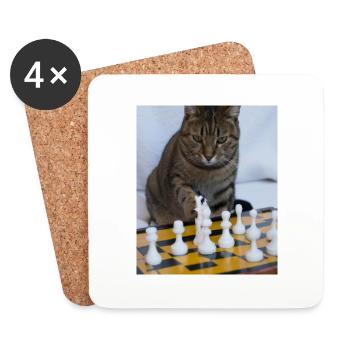 Cat plays chess - Coasters (set of 4) - white - Front