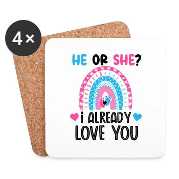He or she i already love you Gender reveal - Dessous de verre (lot de 4) - blanc - Devant