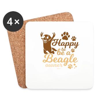 heureux propriétaire de chien Beagle - Dessous de verre (lot de 4) - blanc - Devant