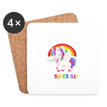 Je ne suis pas gay Je suis Super Gay Cool Pride Licorne - Dessous de verre (lot de 4) - blanc - Devant