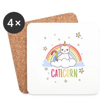 Mignons Chats Licorne Motif Chats Arc-en-ciel - Dessous de verre (lot de 4) - blanc - Devant
