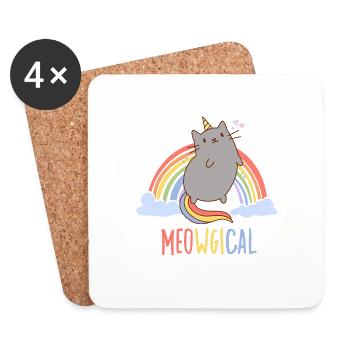 Katzenspruch Meowgical für Katzenhalter Regebogen - Untersetzer (4er-Set) - Weiß - Vorne