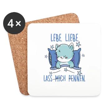 Süßes Morgenmuffel Katzen Motiv Lazy Katze - Untersetzer (4er-Set) - Weiß - Vorne