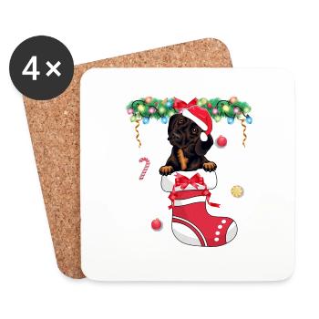 Dachshund Dog Lover Christmas - Dog Christmas Stoc - Coasters (set of 4) - white - Front