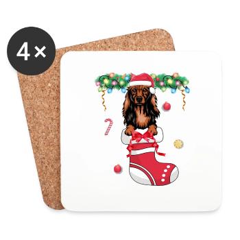 Long Haired Dachshund Dog Lover - Dog Christmas St - Coasters (set of 4) - white - Front
