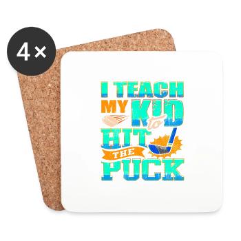 J’apprends à mon enfant à frapper la rondelle Drôle de papa hockey - Dessous de verre (lot de 4) - blanc - Devant