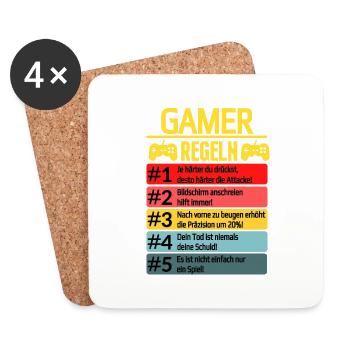 Lustiges Gamer Logik T-Shirt von Regel 1-5 - Untersetzer (4er-Set) - Weiß - Vorne