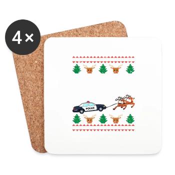Police Navidad Ugly Christmas Reindeer Lust - Coasters (set of 4) - white - Front